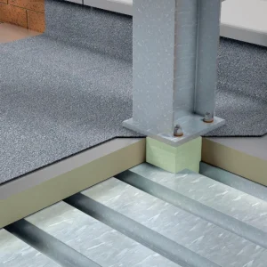 Parapet roof penetration detail with insulation material visible